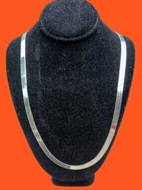 Sterling Silver Flat Herringbone Chain Necklace 925 Italy Liquid Silver PR ex